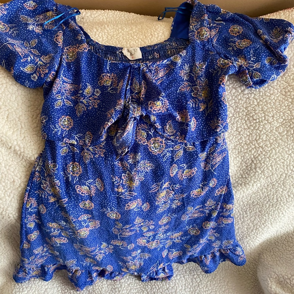 Women's Blue Floral Puff-Sleeve Top